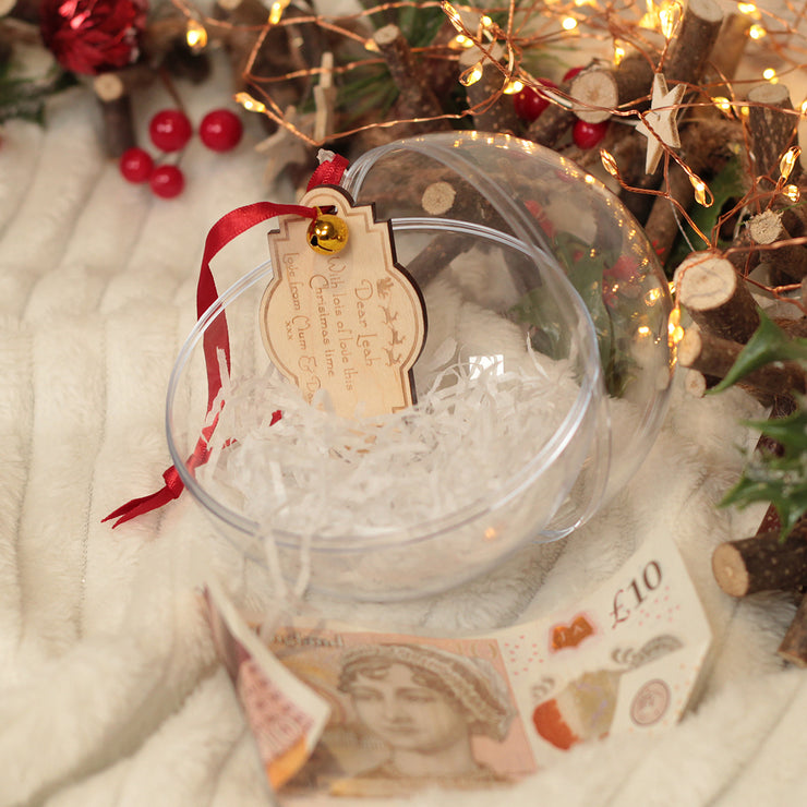 Personalised Fillable Fill Your Own Money Holder Christmas Bauble