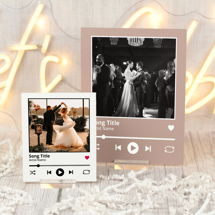 Polaroid Wedding Photo and First Dance Song Sign with Stand