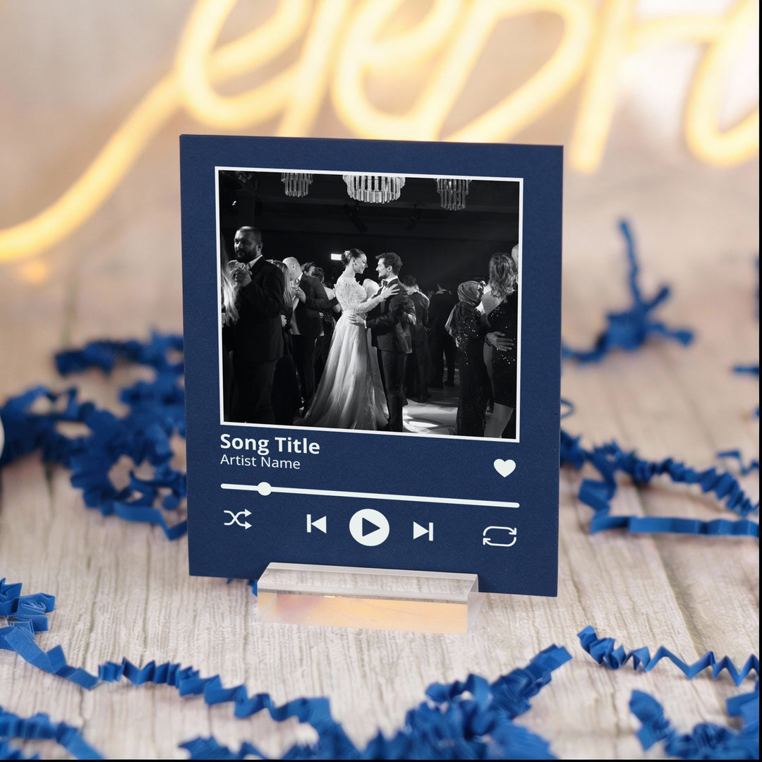 Polaroid Wedding Photo and First Dance Song Sign with Stand