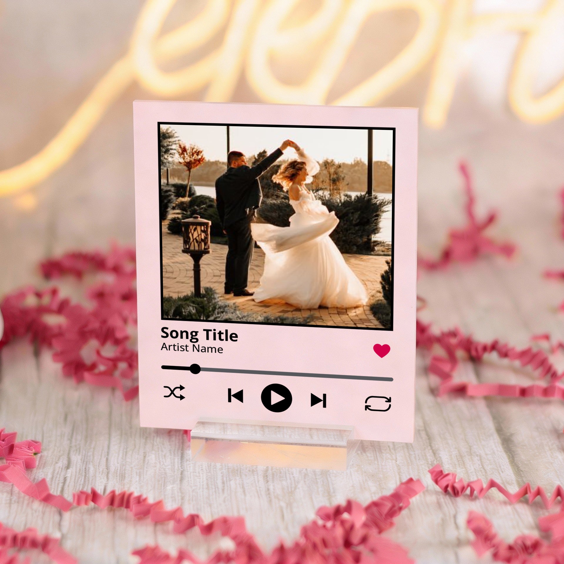 Polaroid Wedding Photo and First Dance Song Sign with Stand
