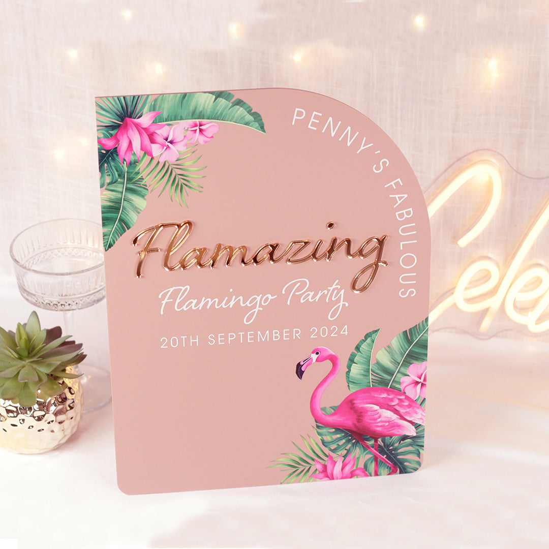 Tropical Flamingo Birthday Party 3D Acrylic Welcome Sign-Love Lumi Ltd