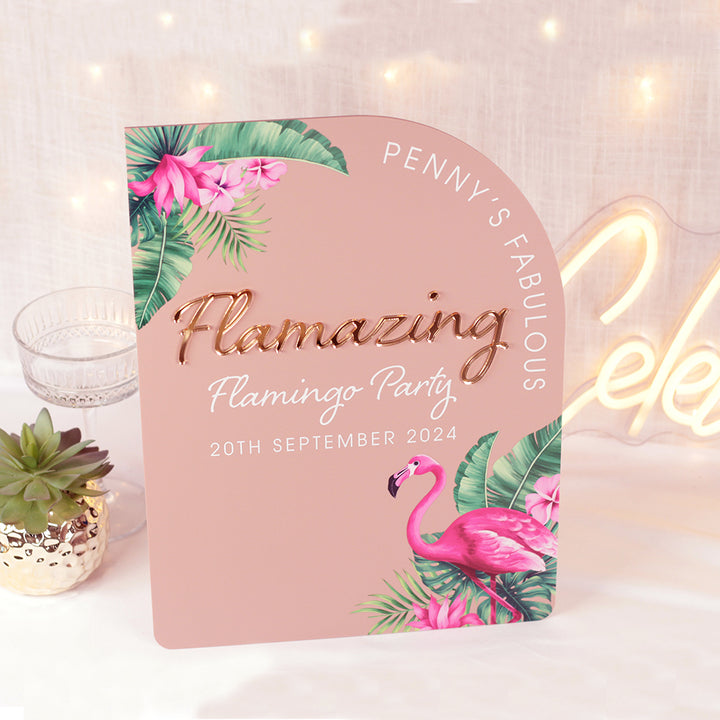 Tropical Flamingo Birthday Party 3D Acrylic Welcome Sign-Love Lumi Ltd
