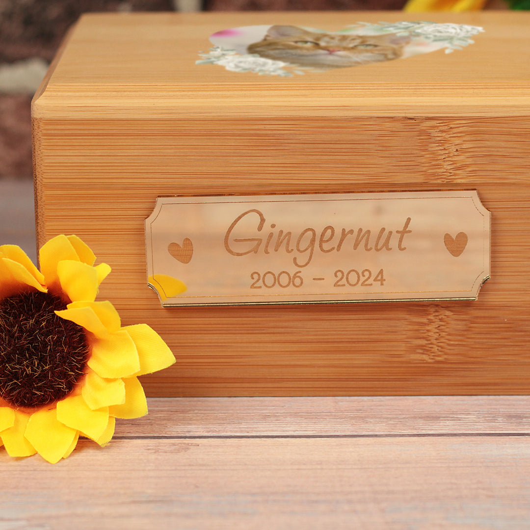 White Rose Floral Photo Wreath and Mirror Plaque Wooden Bamboo Pet Ashes Casket-Love Lumi Ltd
