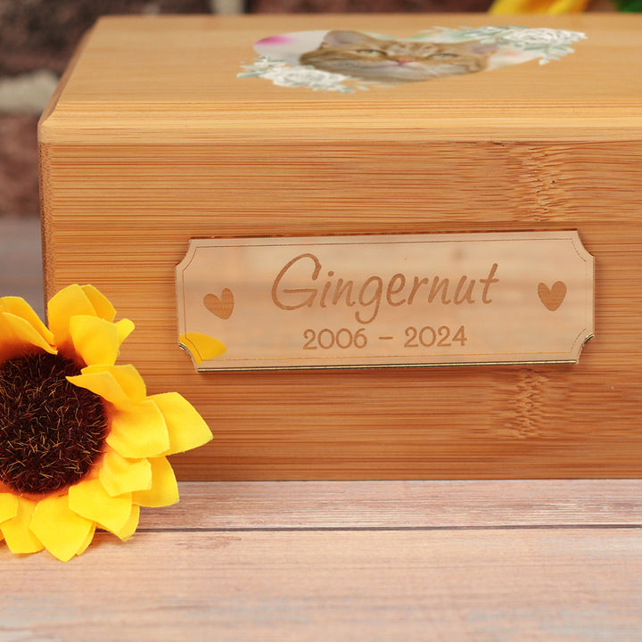 White Rose Floral Photo Wreath and Mirror Plaque Wooden Bamboo Pet Ashes Casket-Love Lumi Ltd