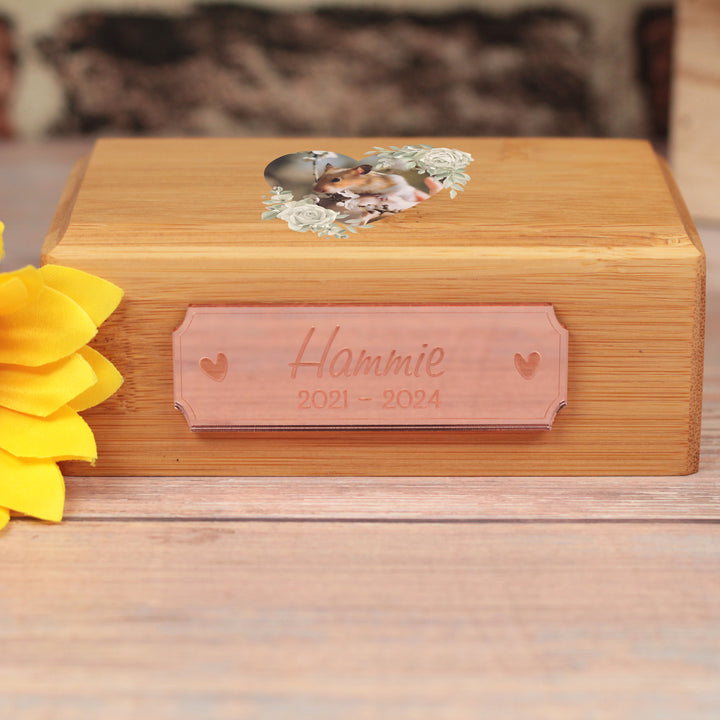 White Rose Floral Photo Wreath and Mirror Plaque Wooden Bamboo Pet Ashes Casket-Love Lumi Ltd