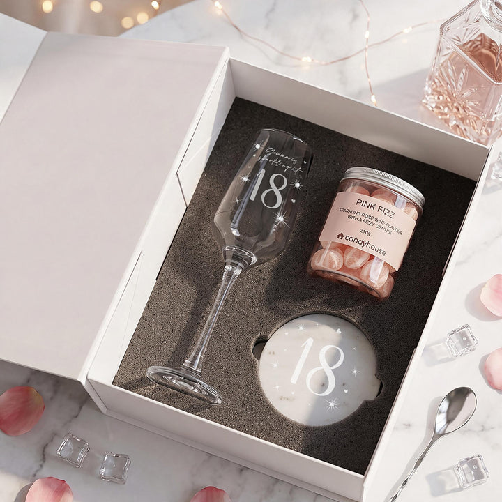 18th Birthday Pink Fizz Diamante Embellished Champage flute Gift Boxed Set