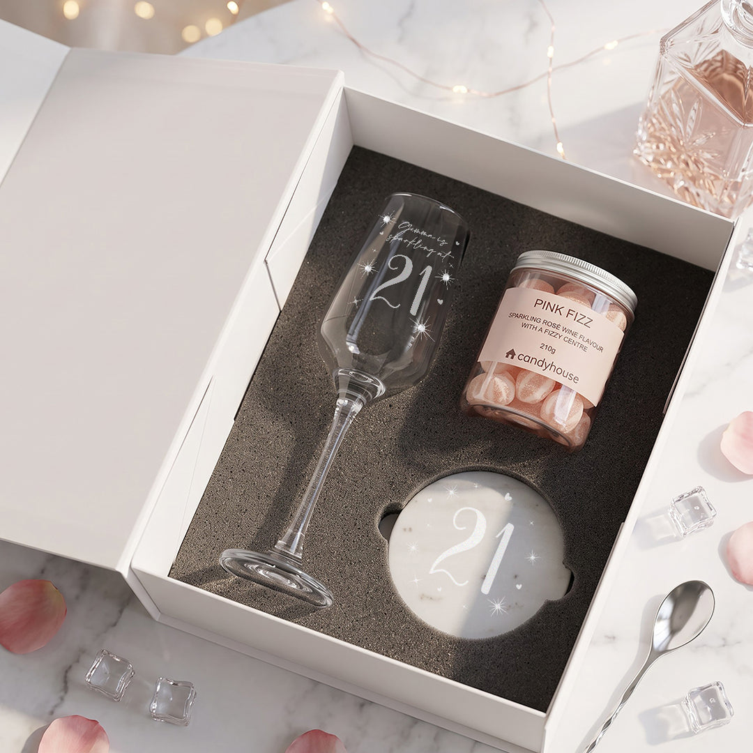 Any Birthday Age Pink Fizz Diamante Embellished Champage flute Gift Boxed Set