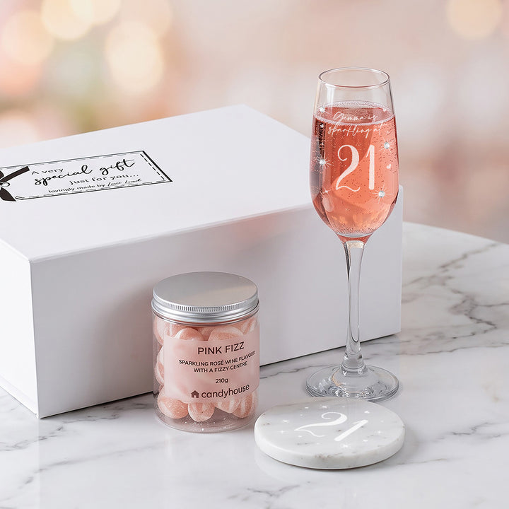 Any Birthday Age Pink Fizz Diamante Embellished Champage flute Gift Boxed Set