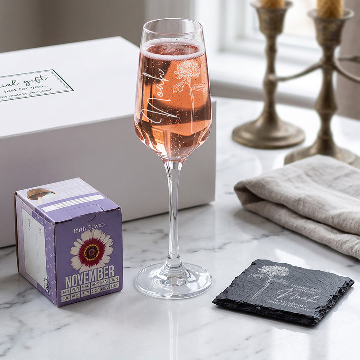 Birth Flower Seeds And Champagne Flute Birthday Gift Set