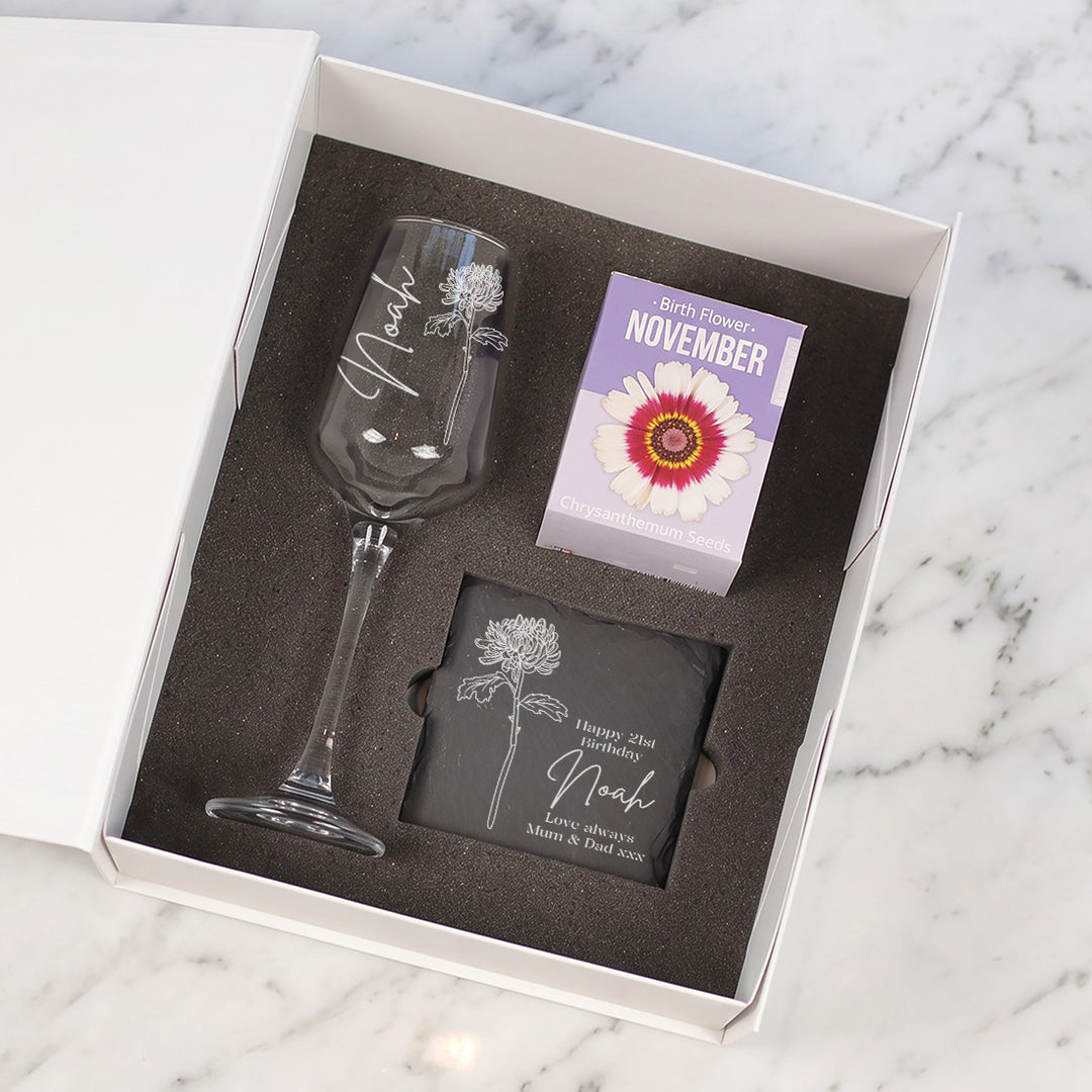 Birth Flower Seeds And Champagne Flute Birthday Gift Set