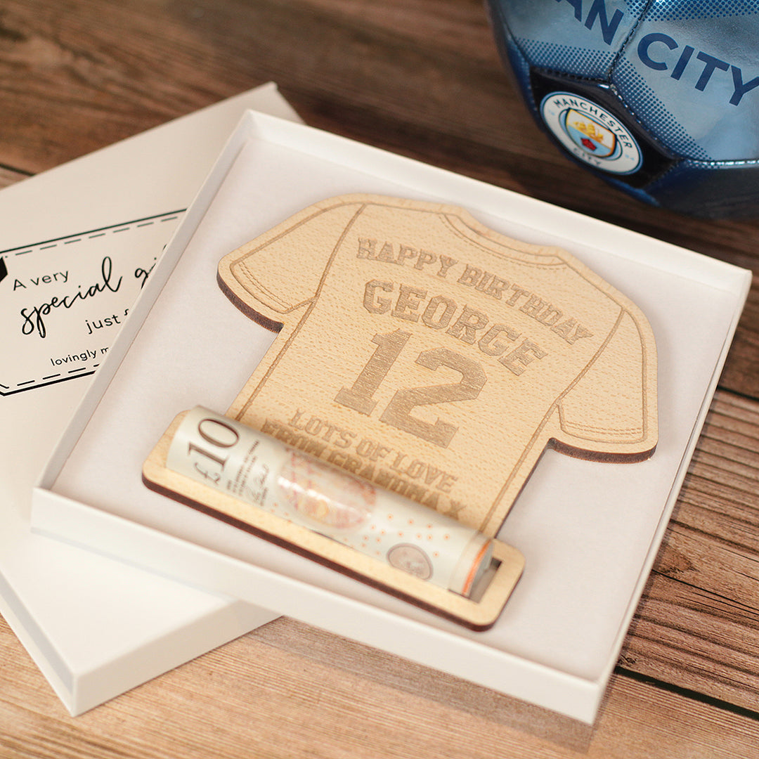 Wooden Football Shirt Birthday Money Voucher Holder Gift Card-Love Lumi Ltd