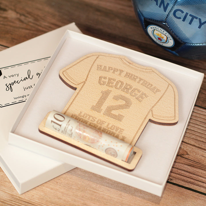 Wooden Football Shirt Birthday Money Voucher Holder Gift Card-Love Lumi Ltd