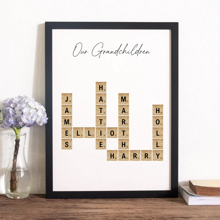 Grandchildren Scrabble Tile Family Framed Print-Love Lumi Ltd