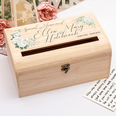 White Roses Funeral Memory and Donation Cards Post Box Chest