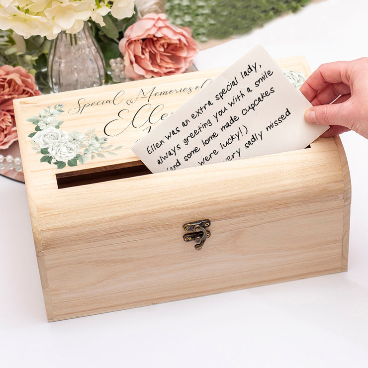 White Roses Funeral Memory and Donation Cards Post Box Chest