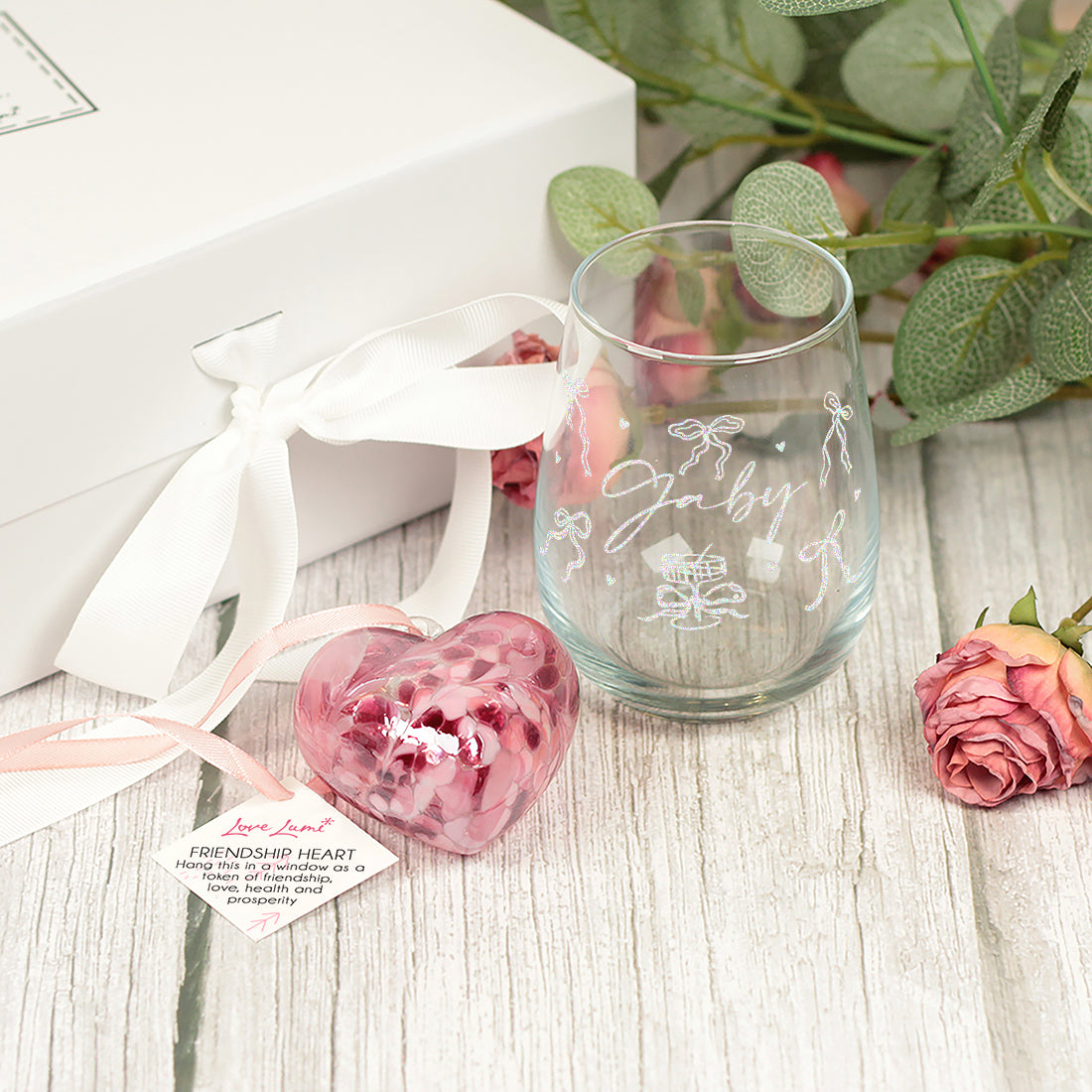 Bows and Hearts Bestie Friendship Stemless Glass