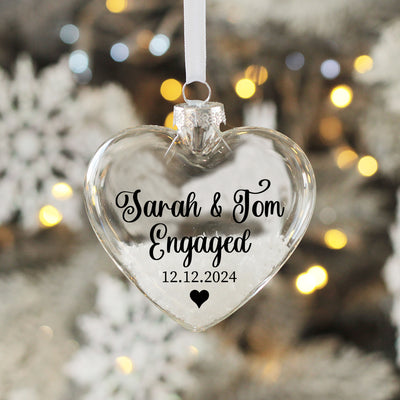 Heart Engagement Christmas Snow filled Glass Bauble-Love Lumi Ltd