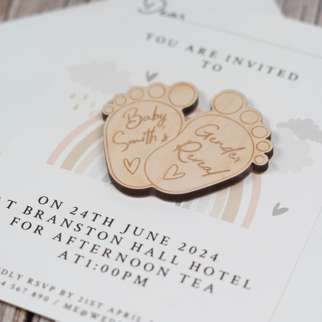 Cute Feet Gender Reveal Invitation Magnet-Love Lumi Ltd