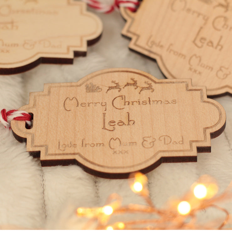 Personalised Santa's Sleigh Christmas stocking or gift wooden tags