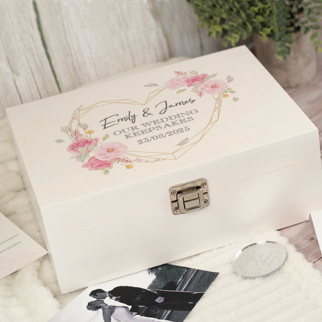 Geometric Floral Heart Wedding Memory Keepsake Box