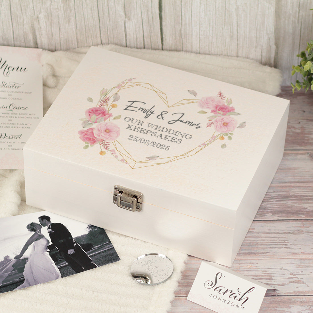Geometric Floral Heart Wedding Memory Keepsake Box
