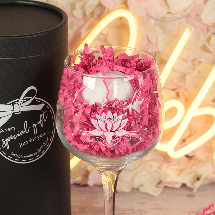 Lotus Flower Gin Glass and Bath Bomb Boxed Gift Set