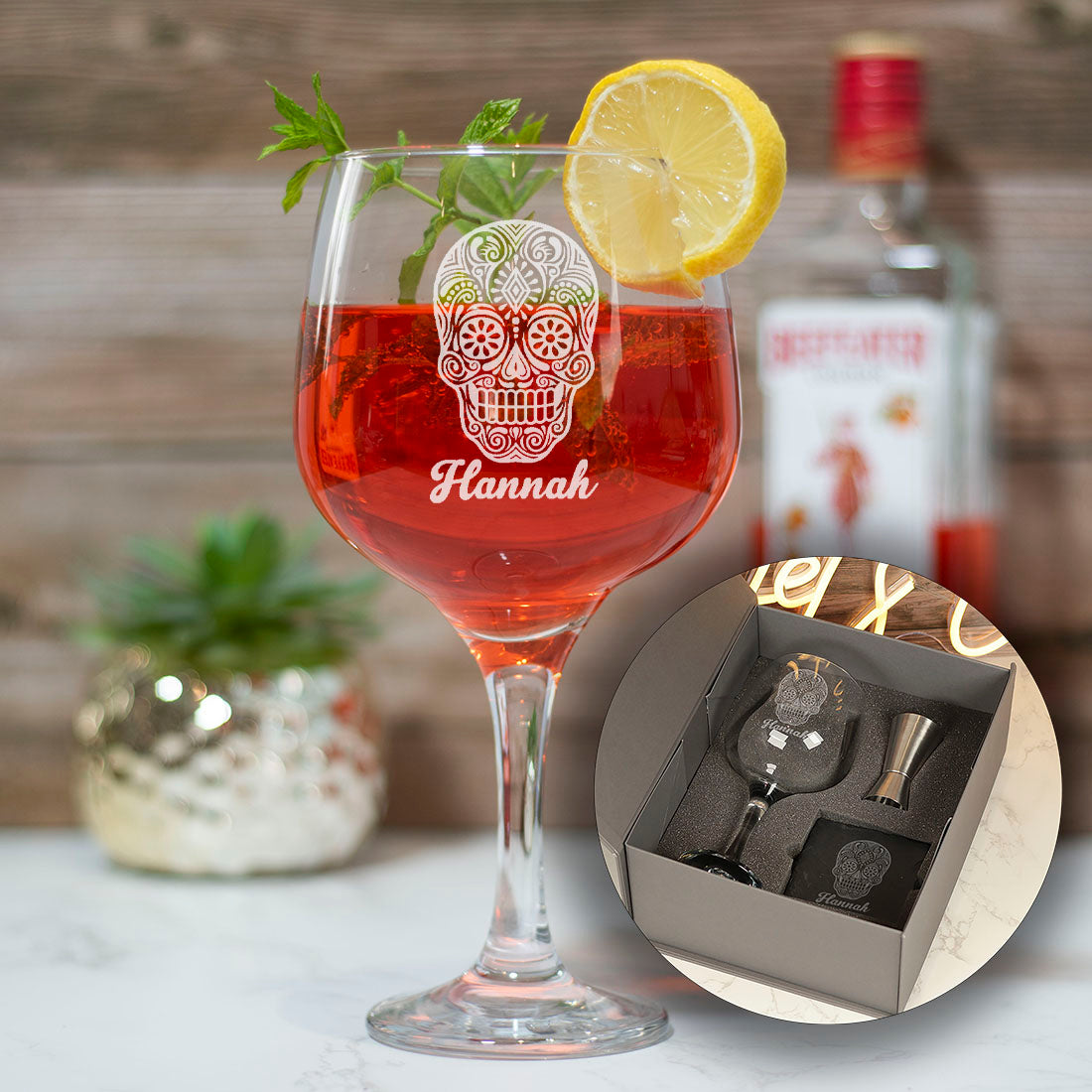 Personalised Candy Skull Large Balloon Gin Glass-Love Lumi Ltd