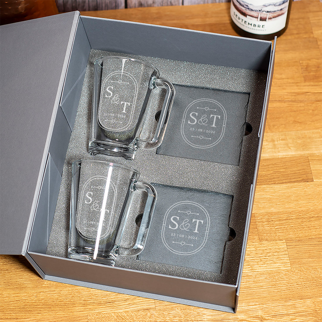 Personalised Pair of Initials and Special Date Glass Hot Drink Mugs-Love Lumi Ltd