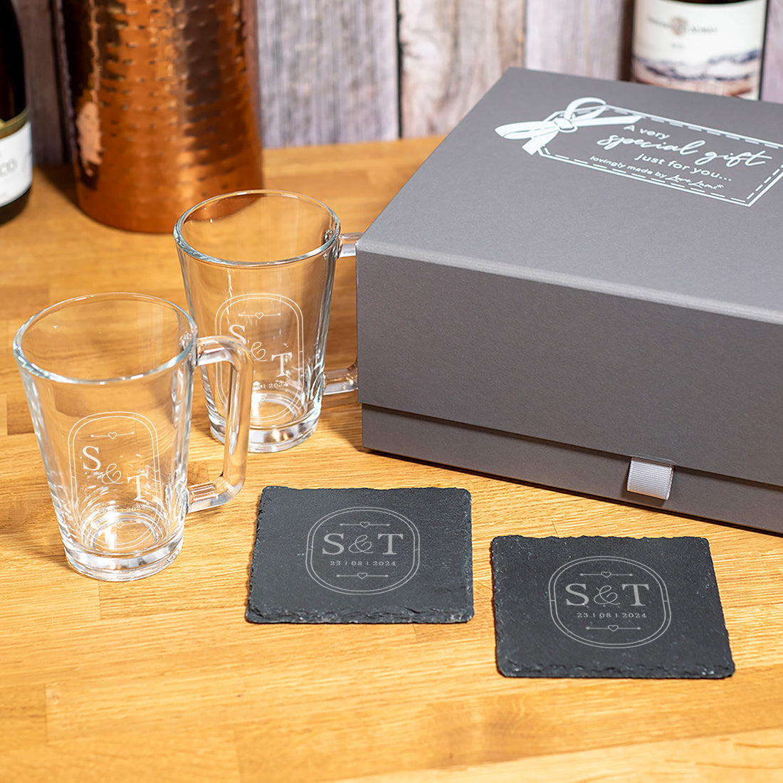 Personalised Pair of Initials and Special Date Glass Hot Drink Mugs-Love Lumi Ltd
