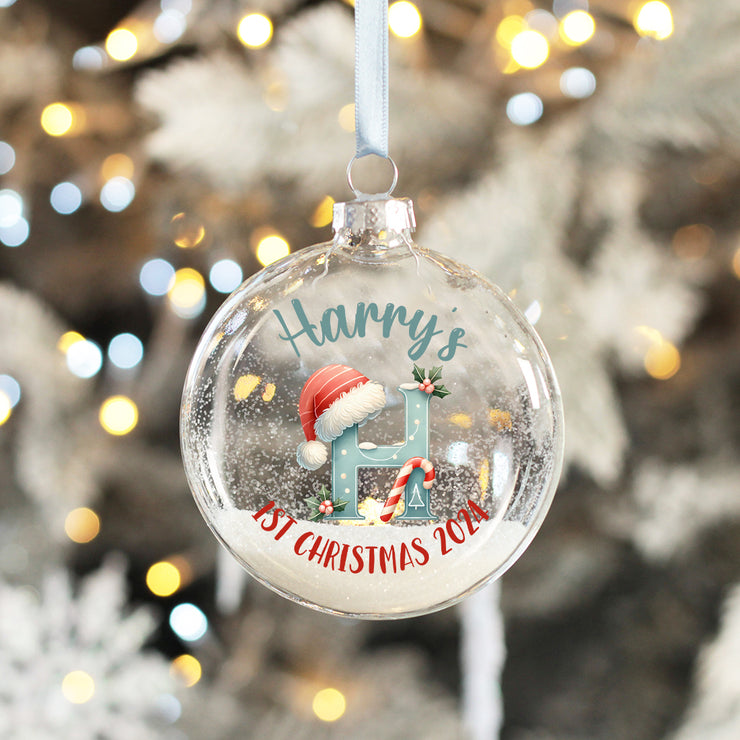 Alphabet Initial Baby's 1st Christmas Glitter Filled Glass Bauble