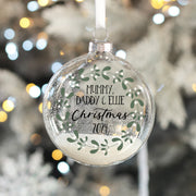 Mistletoe Wreath Family Christmas Glitter Glass Christmas Tree Bauble