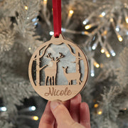 Deer Silhouette 3D Wood and Glitter Acrylic Christmas Tree Decoration Bauble