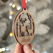 Deer Silhouette 3D Wood and Glitter Acrylic Christmas Tree Decoration Bauble-Love Lumi Ltd