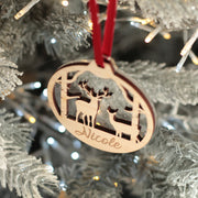 Deer Silhouette 3D Wood and Glitter Acrylic Christmas Tree Decoration Bauble-Love Lumi Ltd