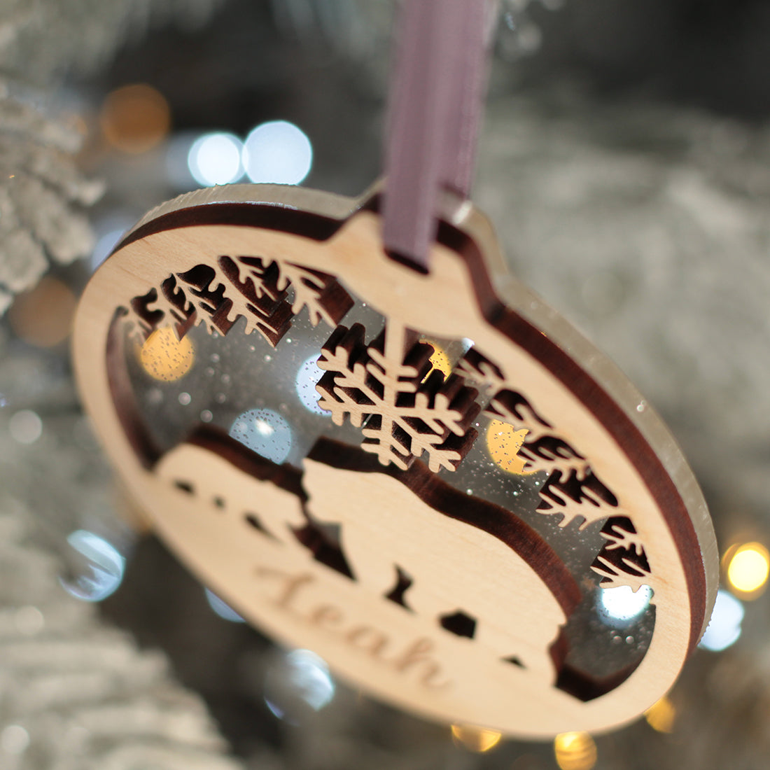 Polar Bear 3D Wood and Glitter Acrylic Christmas Tree Decoration Bauble-Love Lumi Ltd