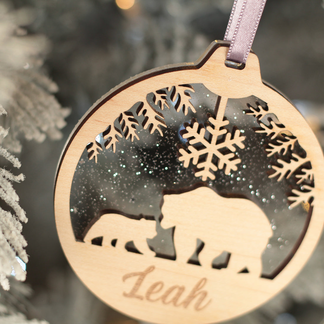 Polar Bear 3D Wood and Glitter Acrylic Christmas Tree Decoration Bauble-Love Lumi Ltd