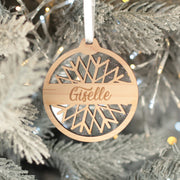 Snowflake 3D Wood and Glitter Acrylic Christmas Tree Decoration Bauble