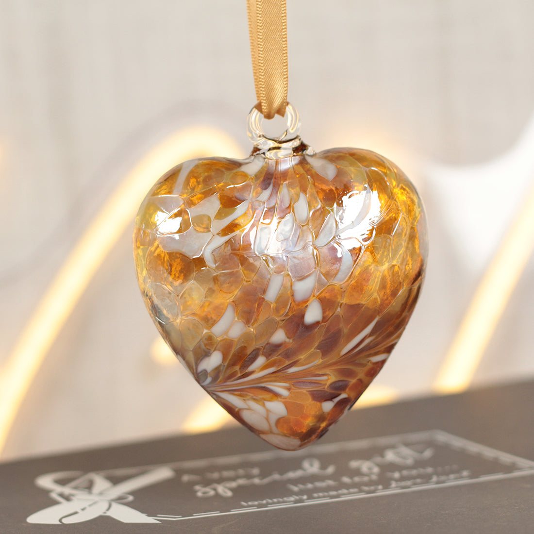 Pair of Golden 50 Year Wedding Anniversary Diamante Embellished Champagne Flutes and Heart Gift Set
