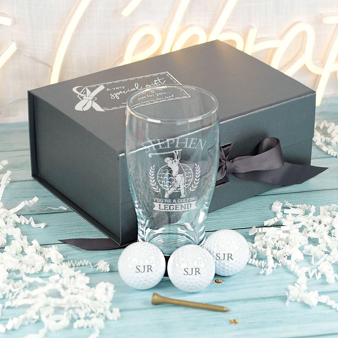 Golfing Legend Pint Glass and Golf Balls