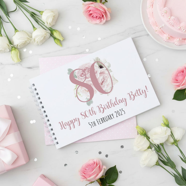 Personalised Watercolour Flowers Birthday Party Guest Book Scrapbook Album