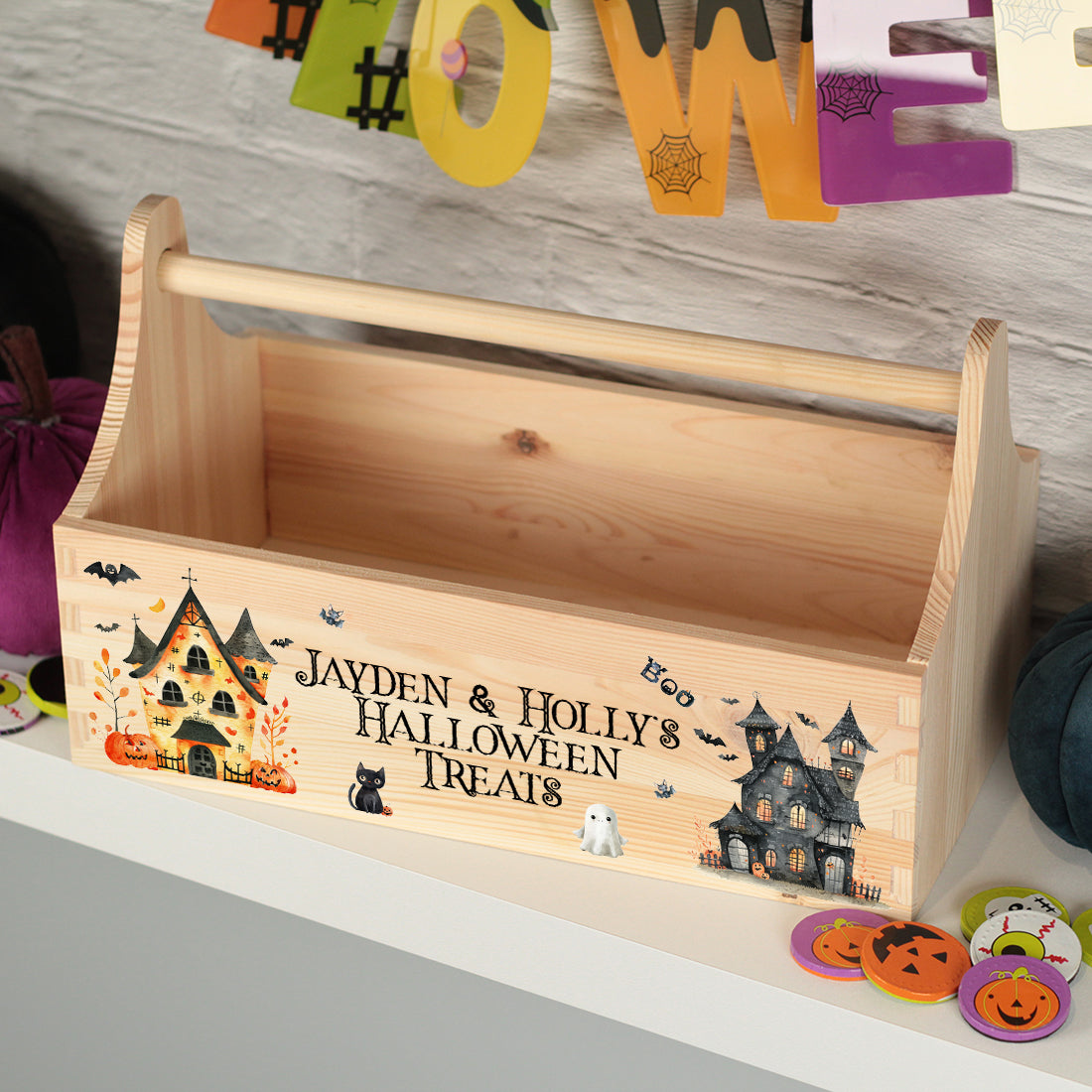 Halloween Haunted House Trick or Treat Caddy with Handle-Love Lumi Ltd