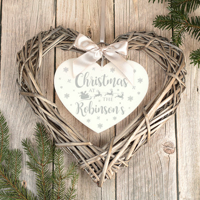 Wicker Hanging Heart Santa's Sleigh Family Christmas Wreath Decoration-Love Lumi Ltd