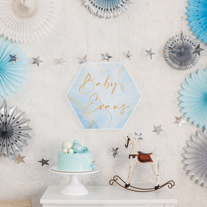 Marble Pink or Blue Baby Shower Hanging Acrylic Sign-Love Lumi Ltd