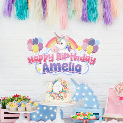 Unicorn Birthday Party Hanging Acrylic Sign-Love Lumi Ltd