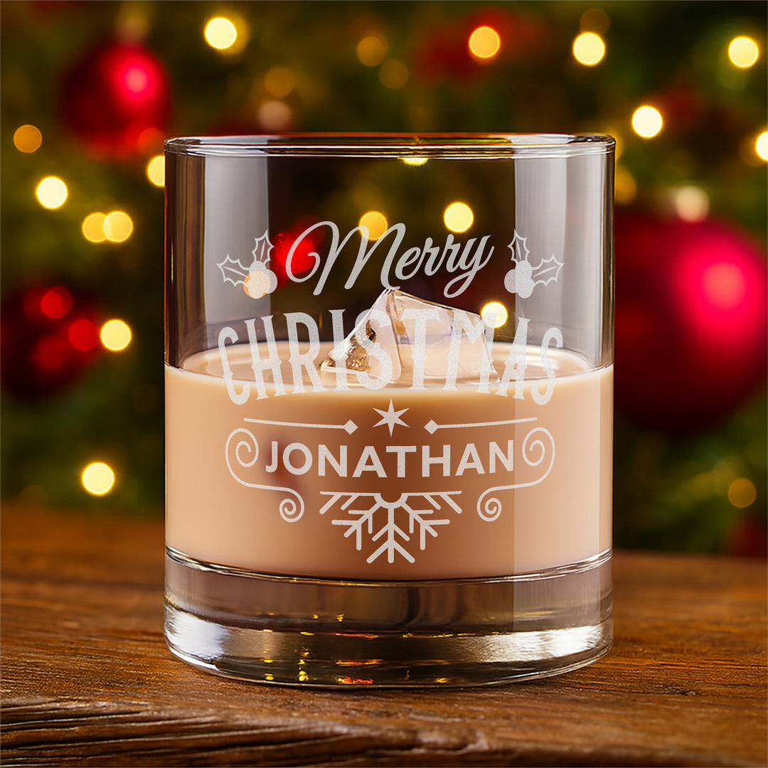 Christmas Holly &amp; Snowflake Tumbler Glass with Gift Boxed Set