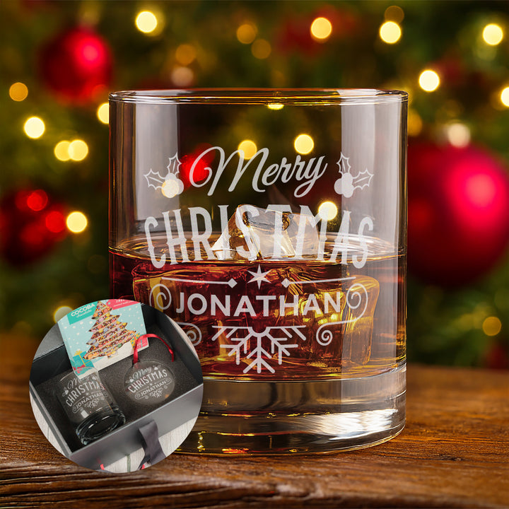 Christmas Holly &amp; Snowflake Tumbler Glass with Gift Boxed Set