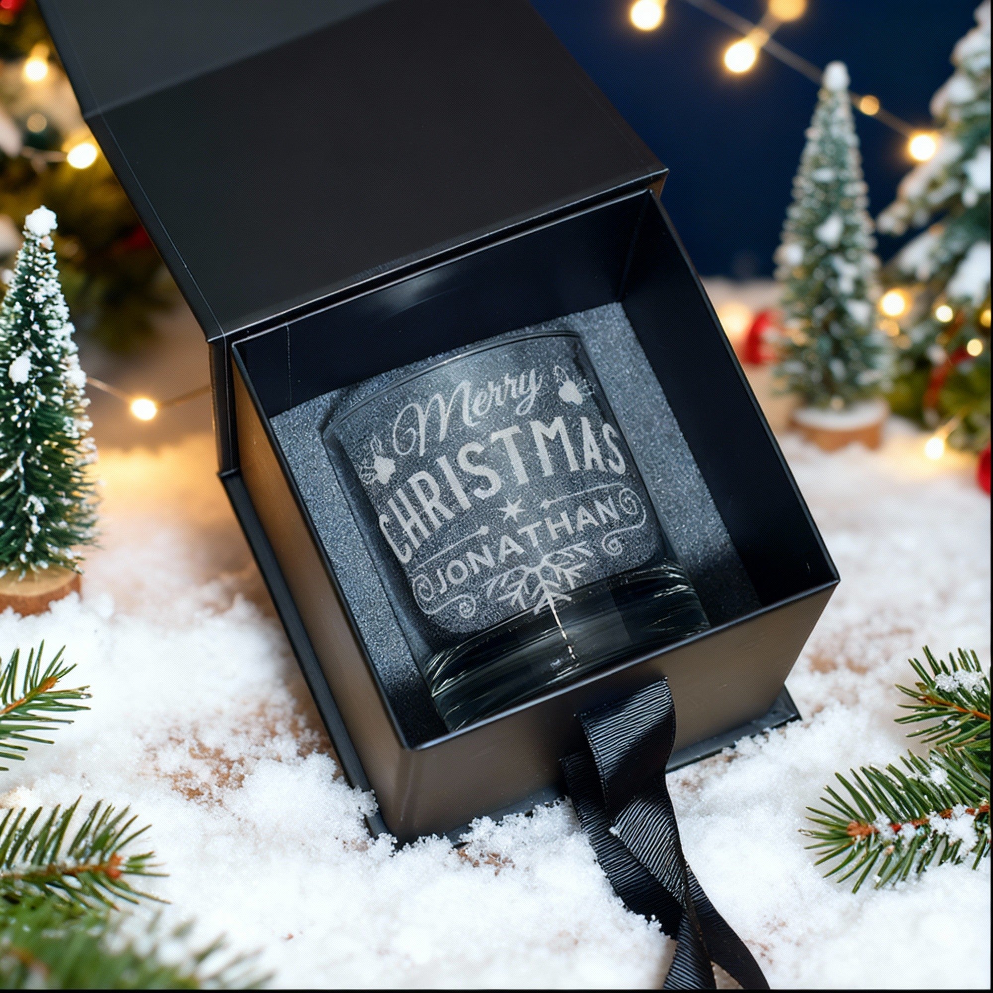 Christmas Holly & Snowflake Tumbler Glass with Gift Boxed Set