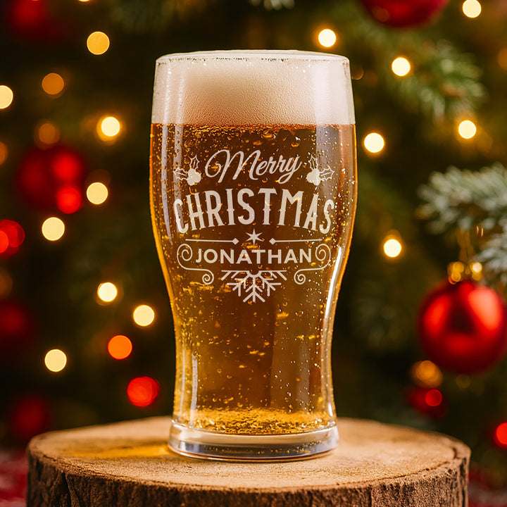 Christmas Holly &amp; Snowflake Pint Glass and Gift Boxed Set