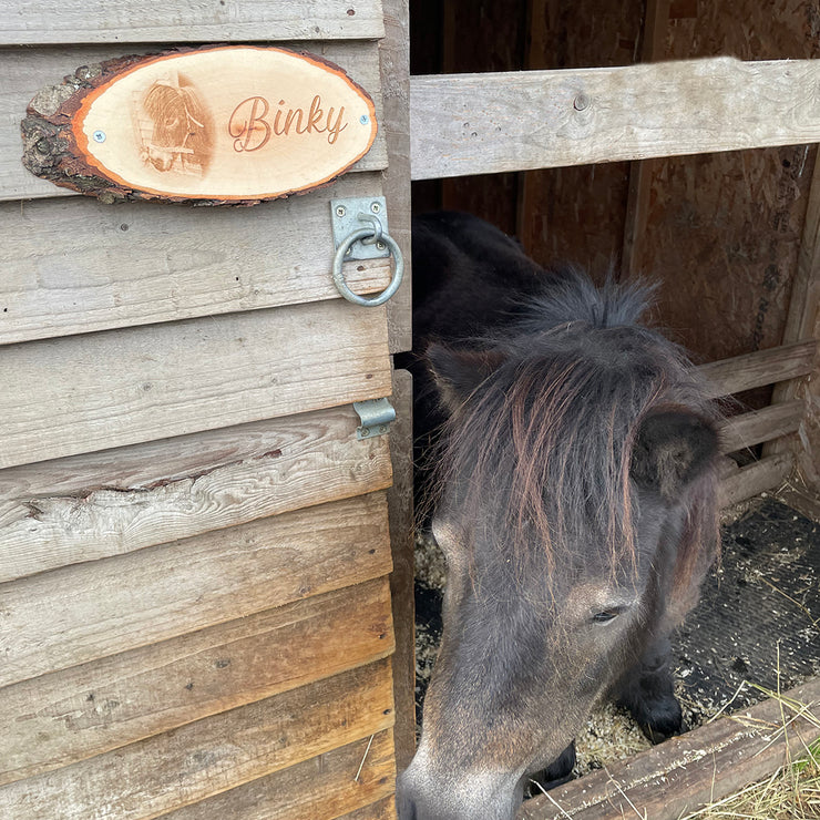 Horse or Pony Engraved Photo Oval Wood Slice Stable Sign