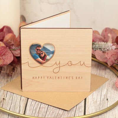 Personalised Valentines Day I Love You Photo Wooden Engraved Greetings Card